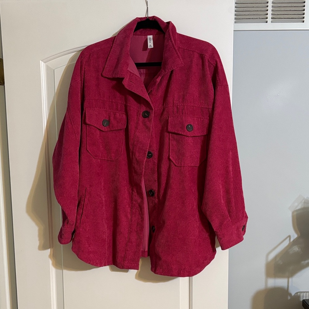 Pink Corduroy Button-Up Shacket